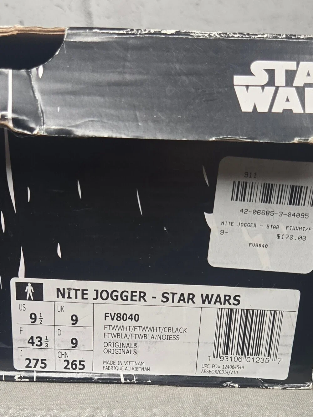 Adidas Star Wars Nite Jogger Stormtrooper Sneakers Mens 10 White Black